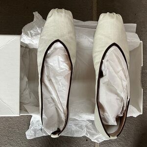THE ROW BALLET SLIPPER OPTIC WHITE (ECRU) SIZE 38 COATED CANVAS MADE IN ITALY